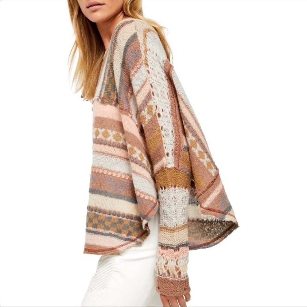 Free People December Skies‎ Alpaca Wool Blend Poncho Sweater Size S Women